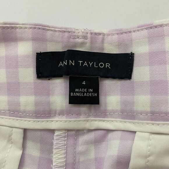 NWT Ann Taylor Purple White Gingham Plaid Chino Shorts Flat Front Size 4 Stretch - Picture 6 of 10
